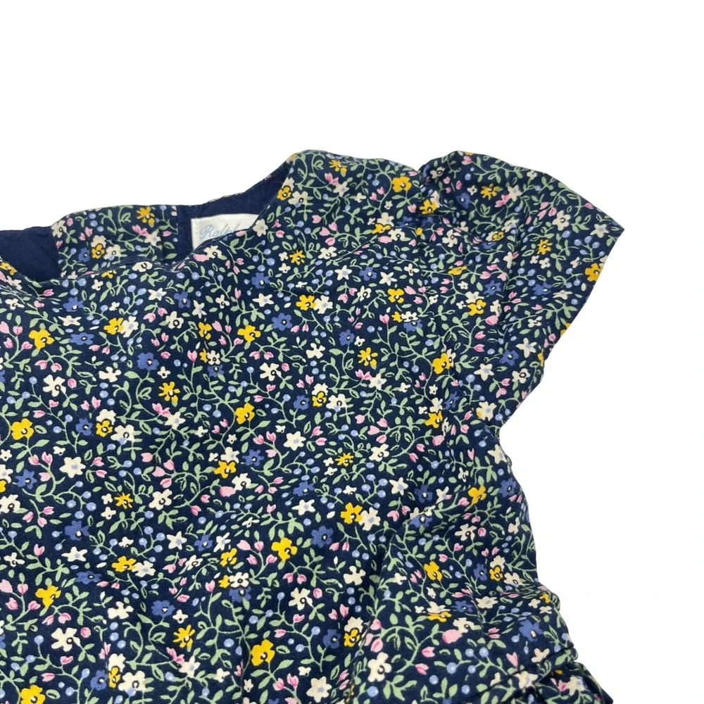 Ralph Lauren‎ Baby Girls Navy Blue Floral Cotton Lined Dress 18M Button Back